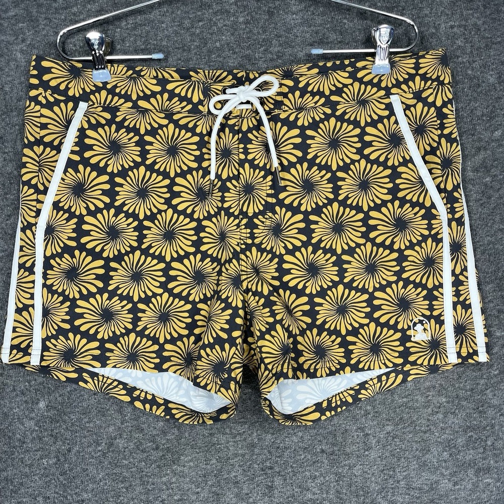 Dandy Del Mar Swim Shorts Mens 34 Yellow black Floral Print Drawstring